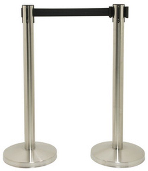 Securit Set de 2 poteaux d'accueil RETRACTABLES, chrome/noir