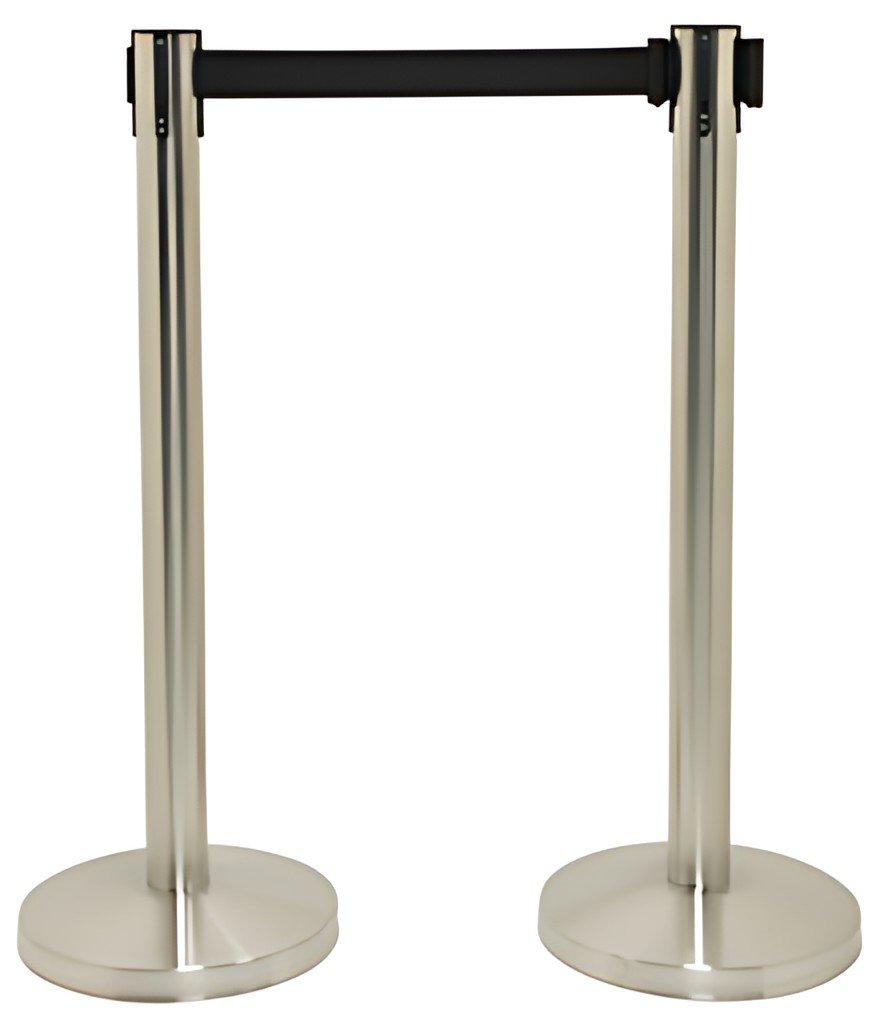 Securit Set de 2 poteaux d'accueil RETRACTABLES, chrome/noir