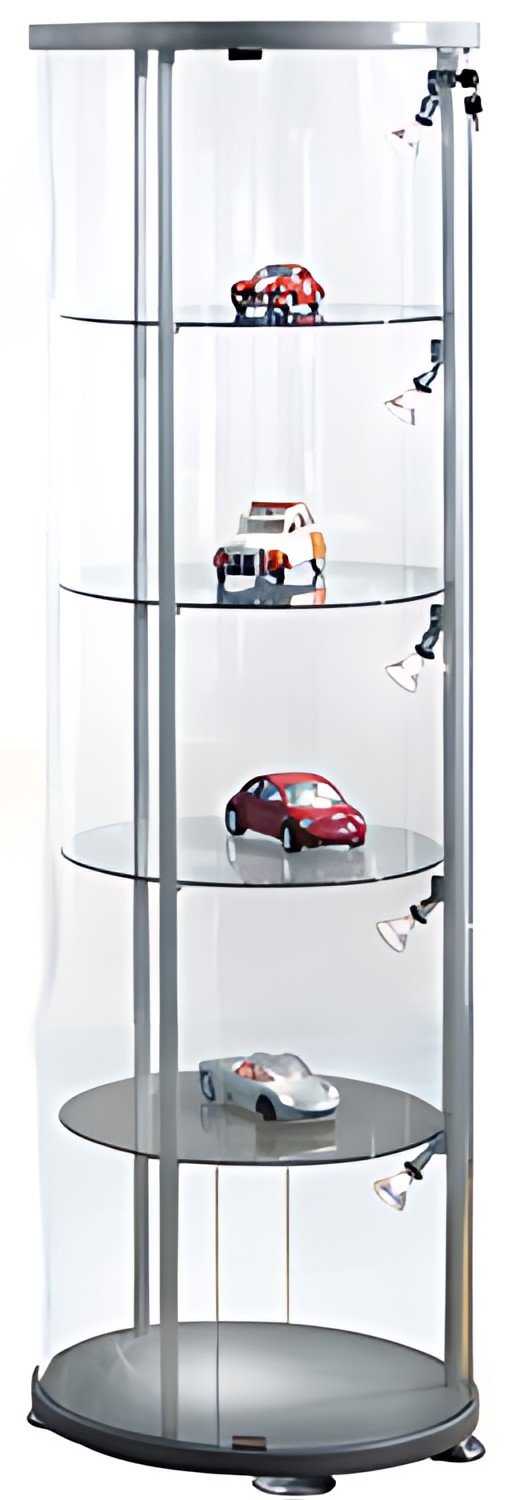 kerkmann Vitrine ronde expoline, 4 étagères en verre, gris