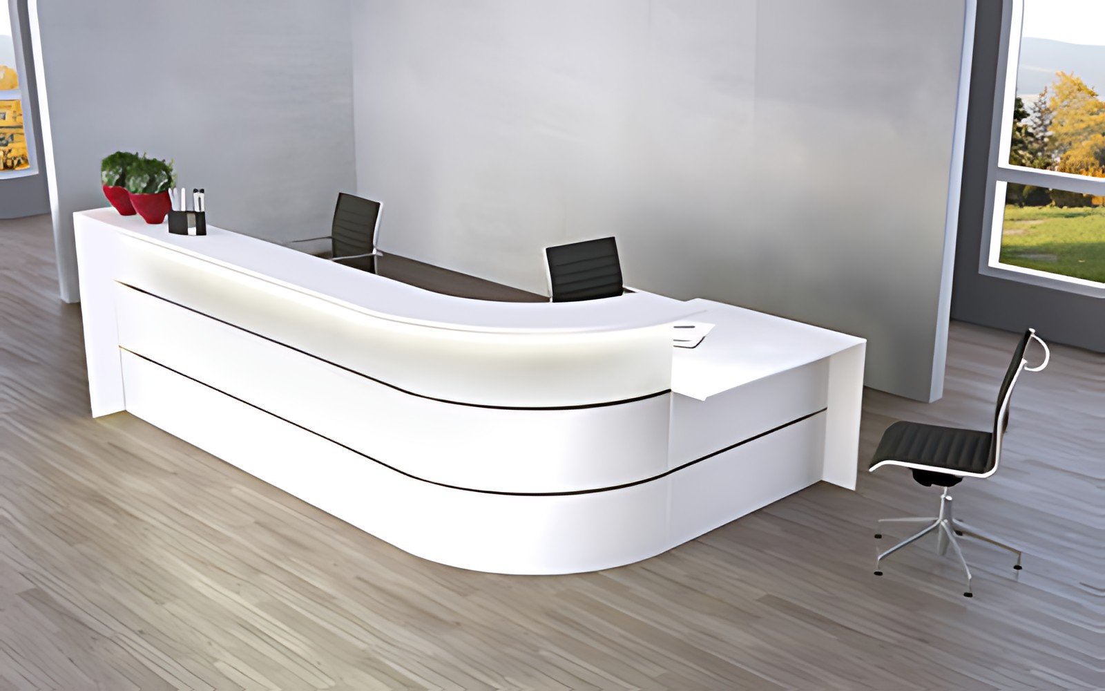 kerkmann Grand comptoir en L BARI, espace conseil anthracite