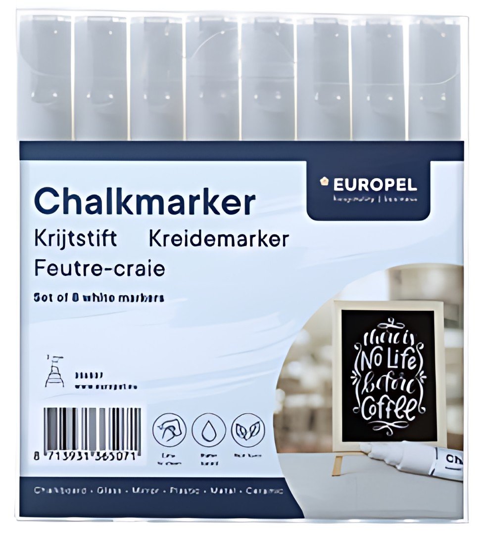 EUROPEL Marqueur craie 15 mm, étui de 8, blanc