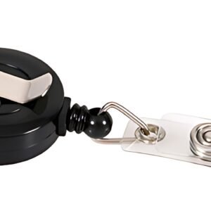 EUROPEL Porte-badge avec enrouleur, rond, noir