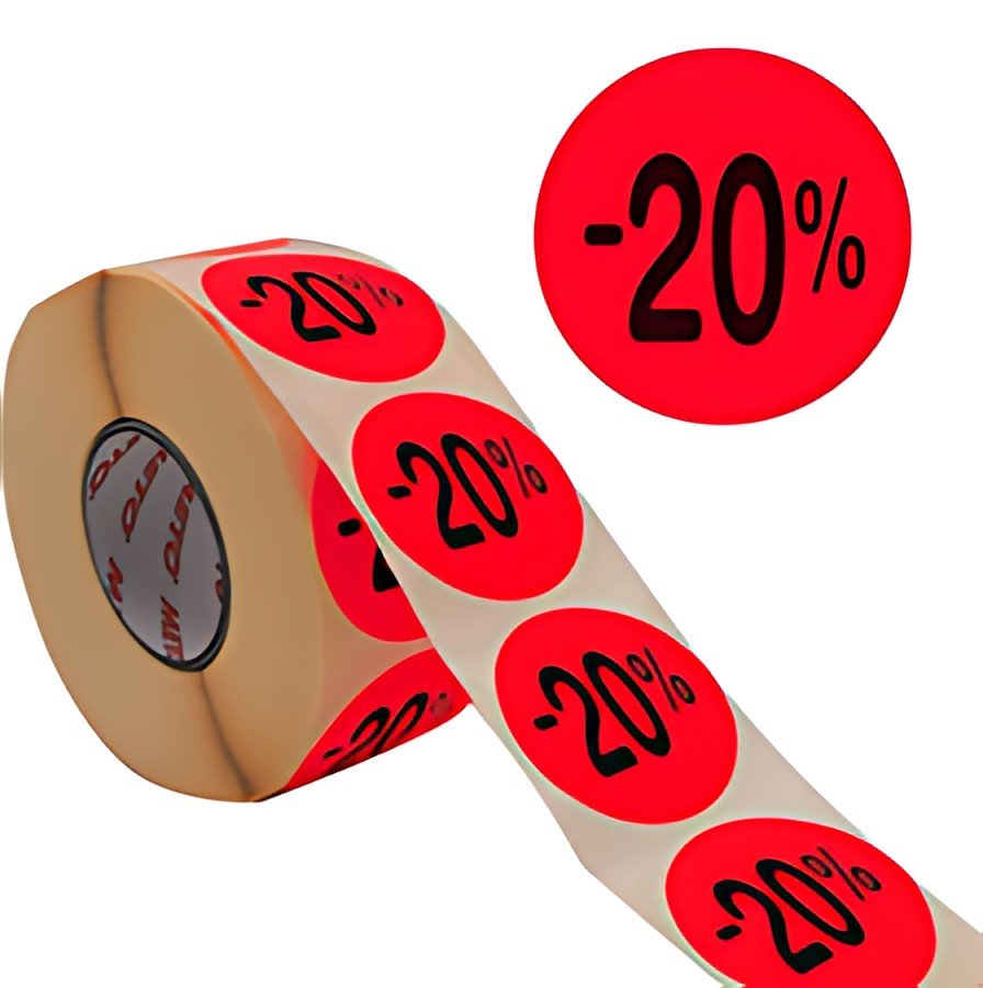 METO Étiquette promotionnelle "-20%", rond, rouge fluo