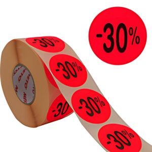 METO Étiquette promotionnelle "-30%", rond, rouge fluo
