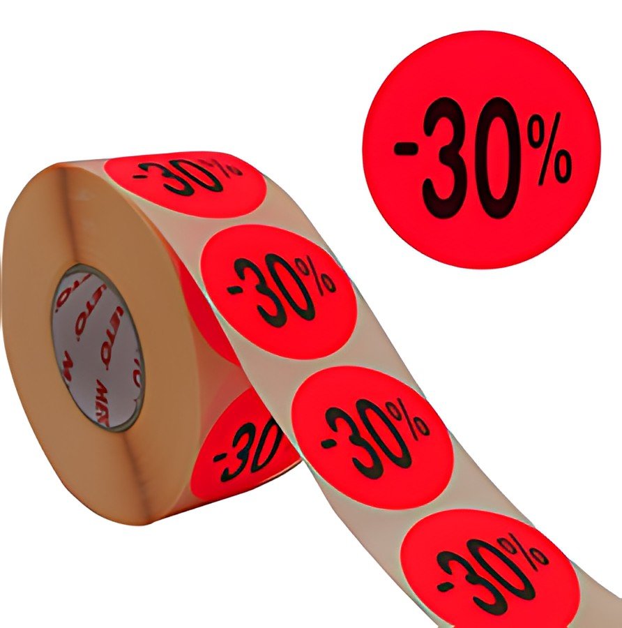 METO Étiquette promotionnelle "-30%", rond, rouge fluo