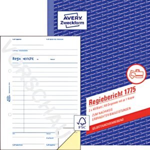 AVERY Zweckform Formularbuch "Regiebericht", 2 x 40 Blatt