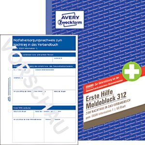 Bloc de messages de premiers secours AVERY Zweckform 312, DIN A5, 50 feuilles