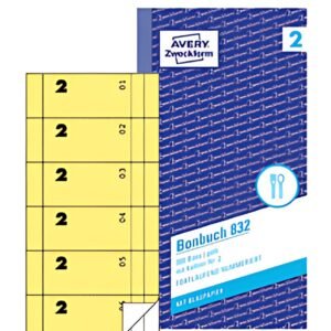 Carnet de formulaires AVERY Zweckform "Livre de reçus", 105 x 198 mm, jaune