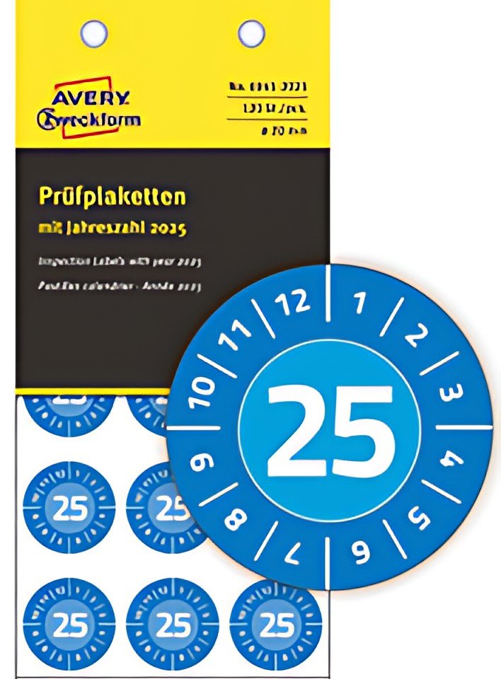 AVERY Zweckform Plaquette de contrôle 2025,NoPeel,bleu, 30mm