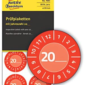 AVERY Zweckform Plaquette de contrôle, 20xx à inscrire,rouge