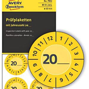 AVERY Zweckform Plaquette de contrôle, 20xx à inscrire,jaune