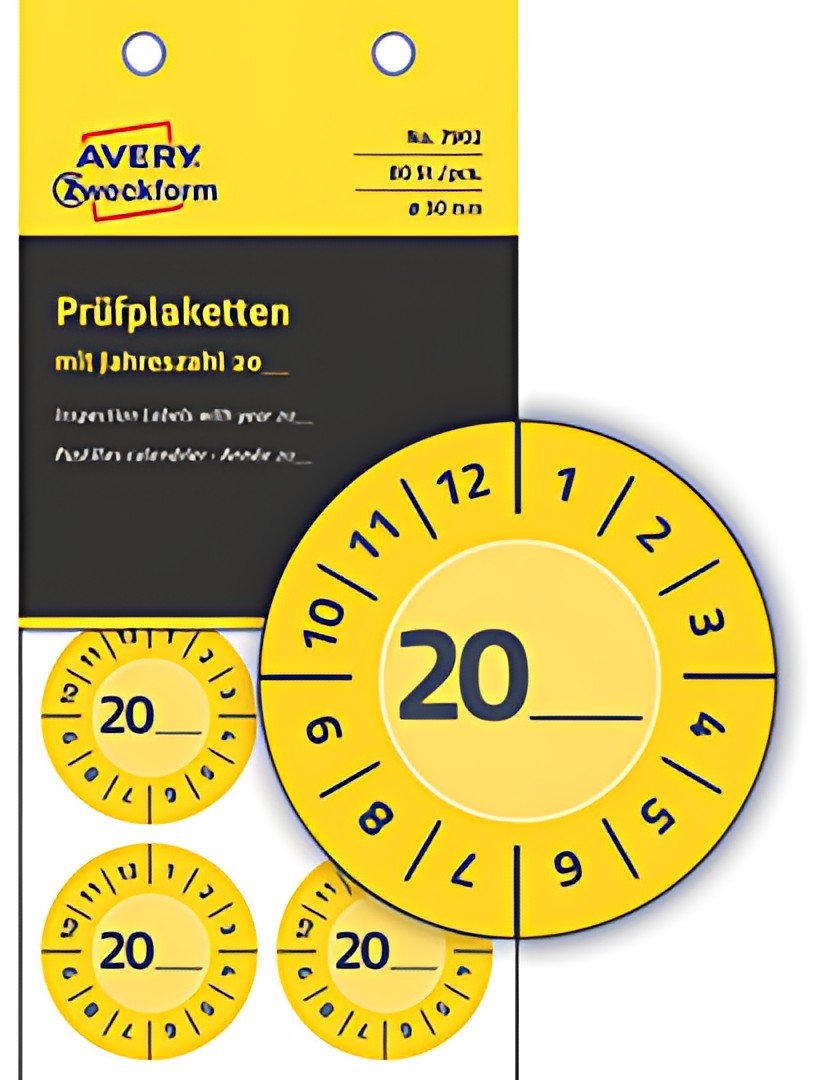 AVERY Zweckform Plaquette de contrôle, 20xx à inscrire,jaune