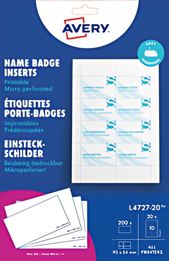 AVERY Insert imprimable pour badge, 90 x 54 mm, blanc