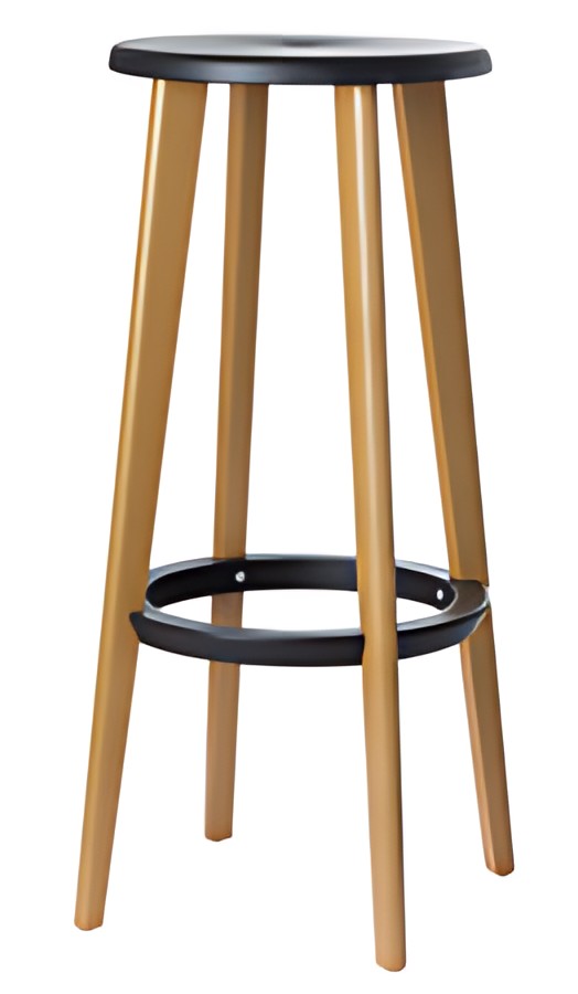 PAPERFLOW Tabouret de bar "WOODY", set de 2, noir