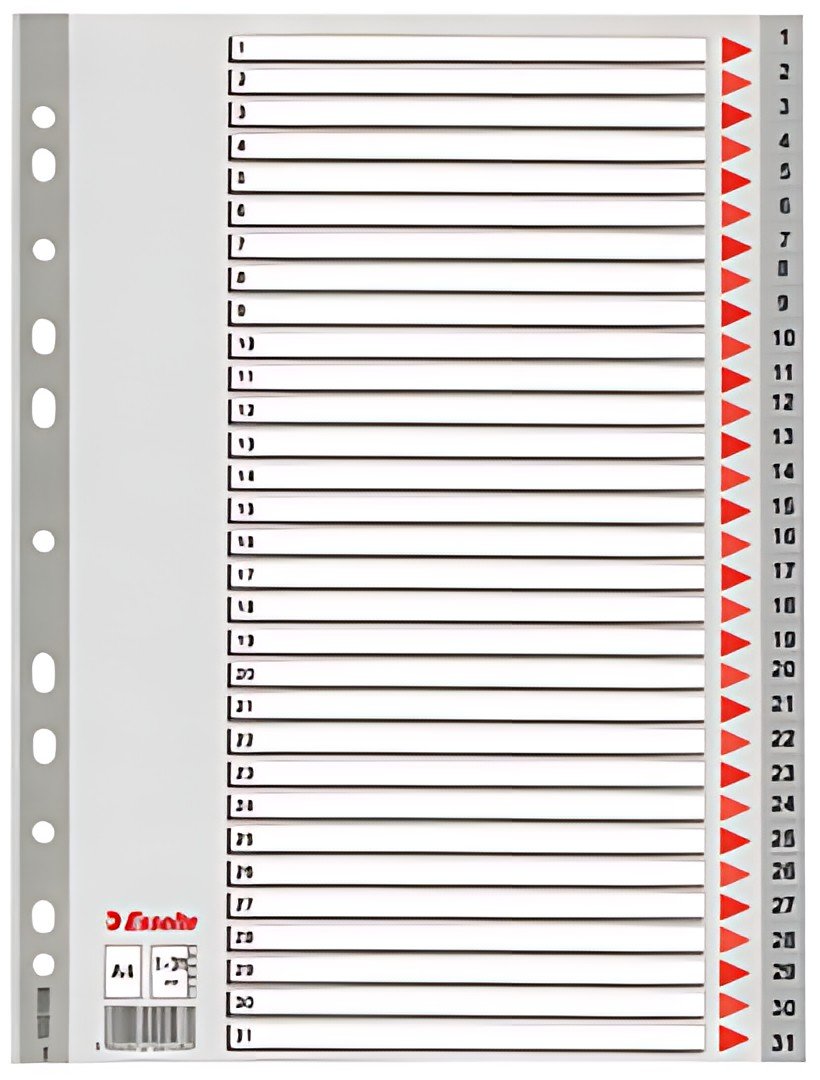 Esselte Intercalaires en plastique, numérique, A4, 1-31,gris