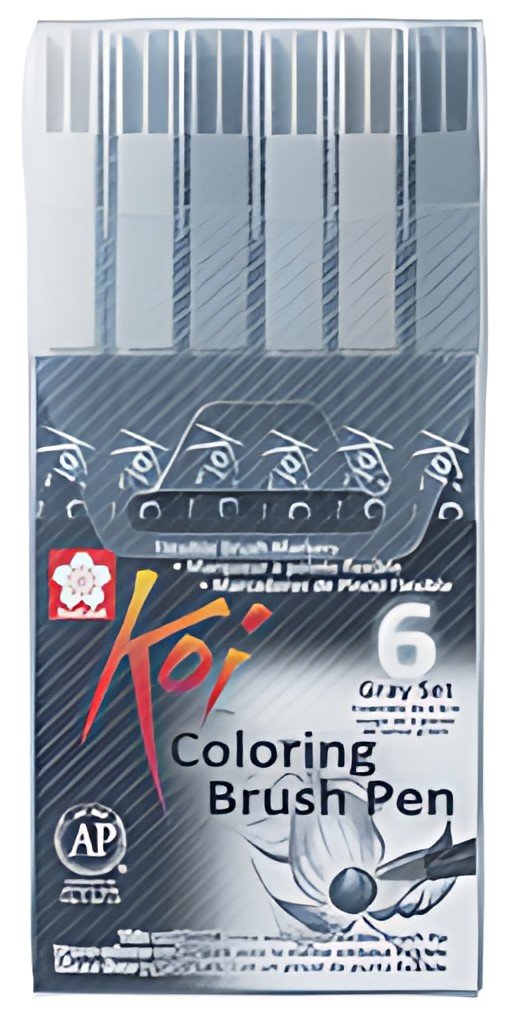 SAKURA Stylo pinceau Koi Coloring Brush, étui de 6, gris