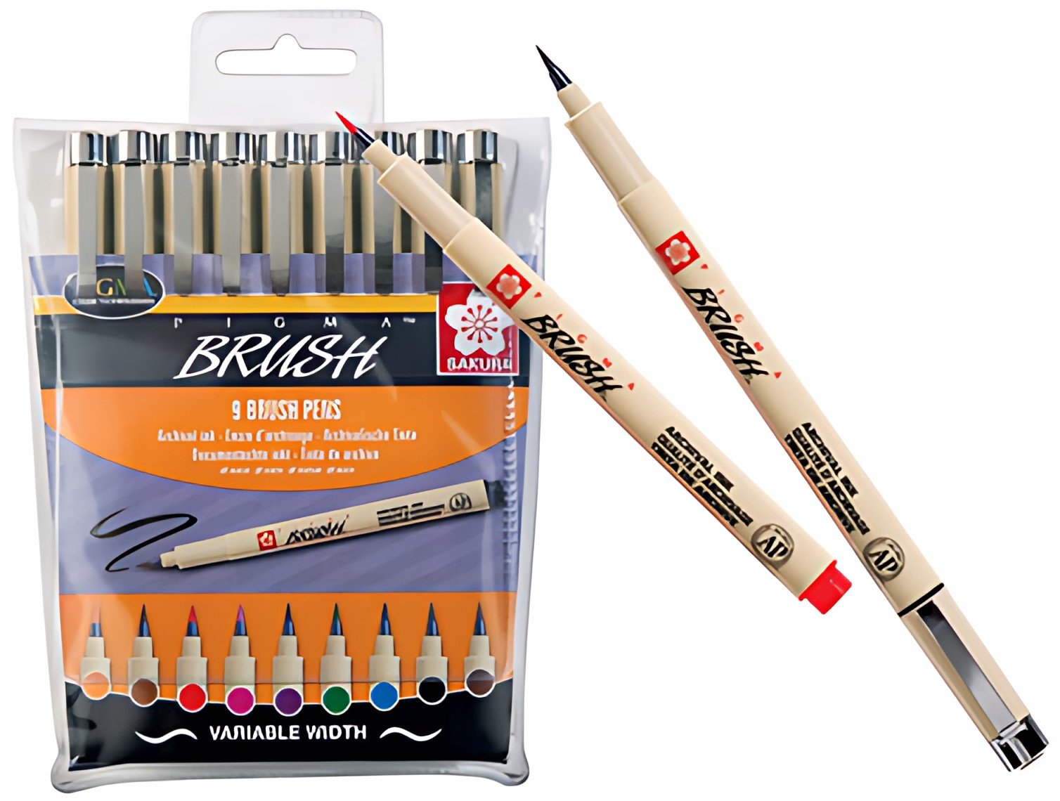 SAKURA Stylo pinceau PIGMA BRUSH, étui de 9, assorti