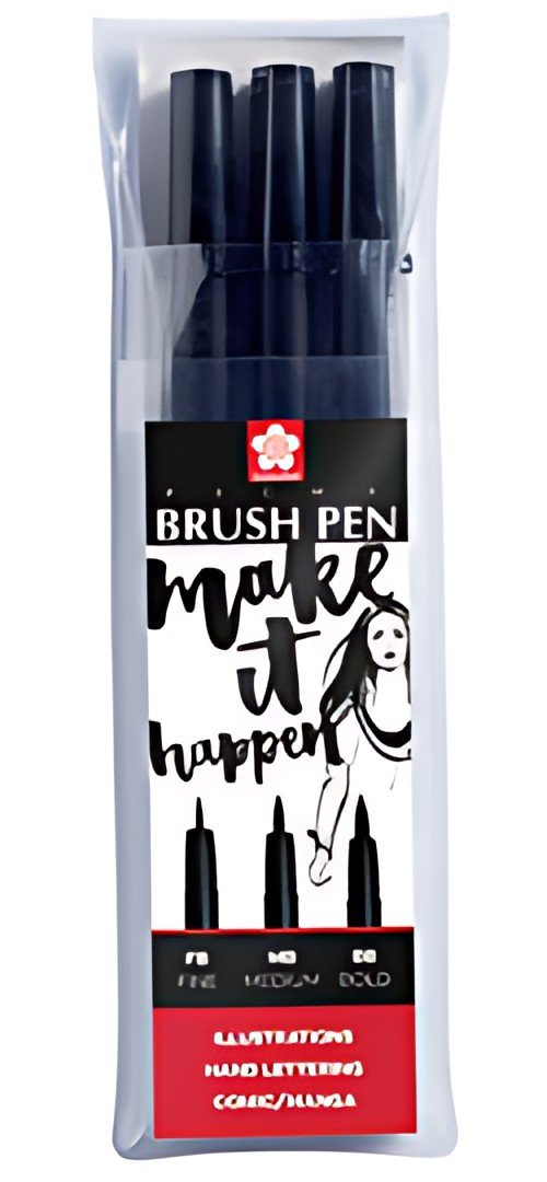 SAKURA Stylo pinceau PIGMA BRUSH, étui de 3, noir