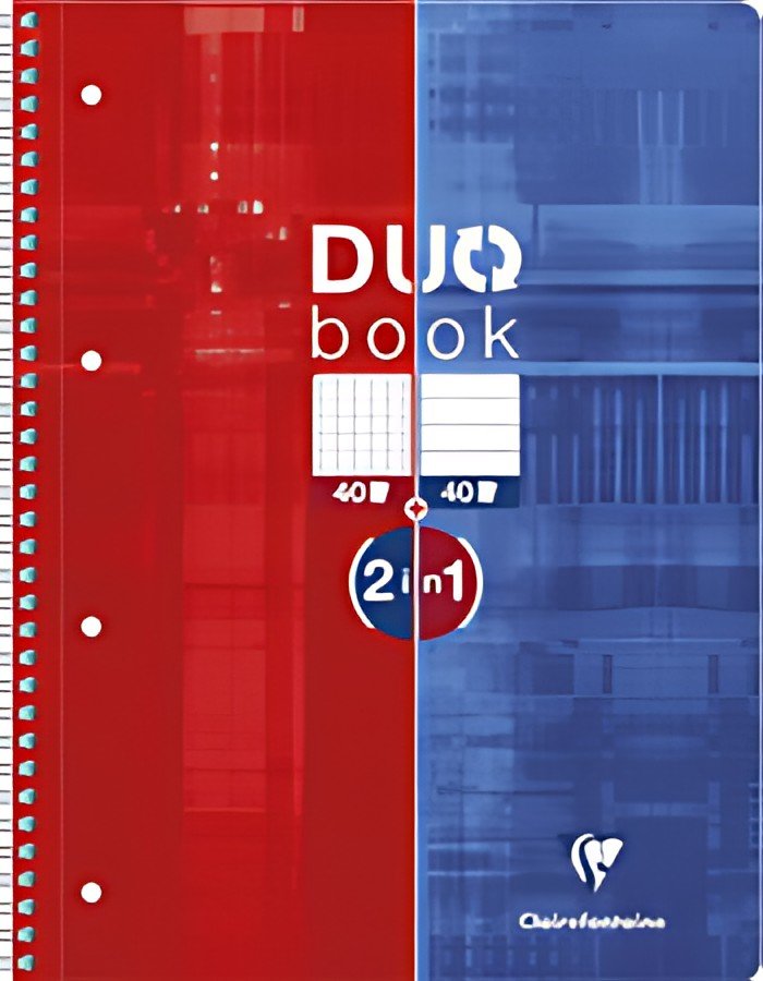 Clairefontaine Cahier à spirale DUOBOOK A4+, quadrillé/ligné