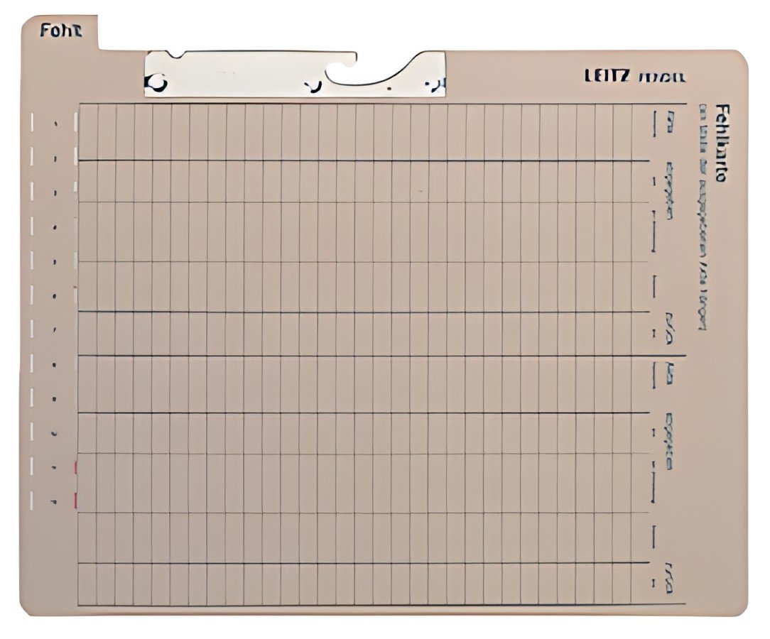 Carte manquante du pendule LEITZ, avec onglet "Manquant", gris