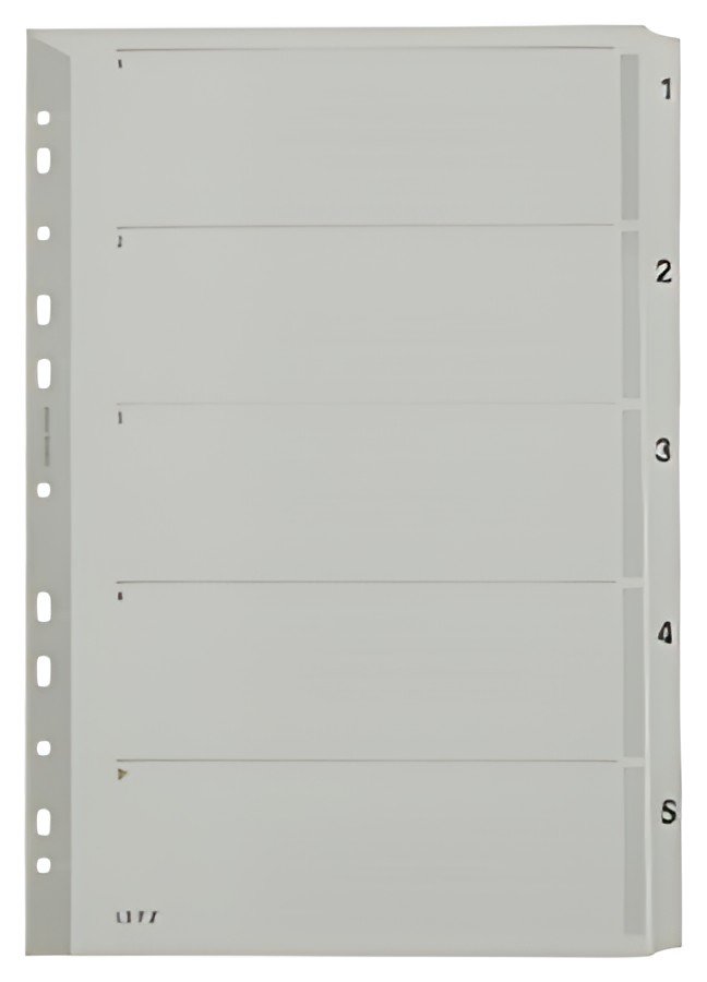 LEITZ Intercalaires en carton mylar, chiffres, A4, 1-5, gris