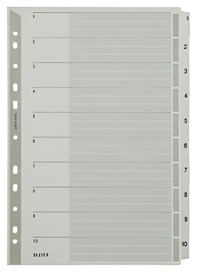 LEITZ Intercalaires en carton mylar, chiffres, A4, 1-10,gris