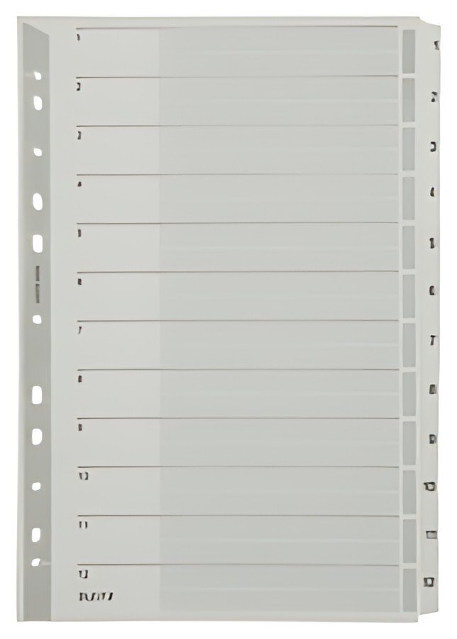 LEITZ Intercalaires en carton mylar, chiffres, A4, 1-12,gris