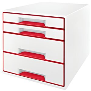 LEITZ Bloc de classement WOW CUBE, 4 tiroirs, blanc/rouge