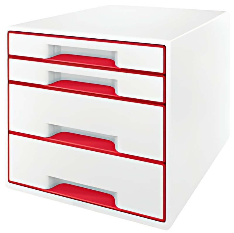 LEITZ Bloc de classement WOW CUBE, 4 tiroirs, blanc/rouge