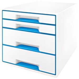 LEITZ Bloc de classement WOW CUBE, 4 tiroirs, blanc/bleu