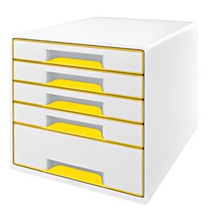 LEITZ Bloc de classement WOW CUBE, 5 tiroirs, blanc/jaune