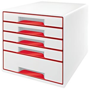LEITZ Bloc de classement WOW CUBE, 5 tiroirs, blanc/rouge