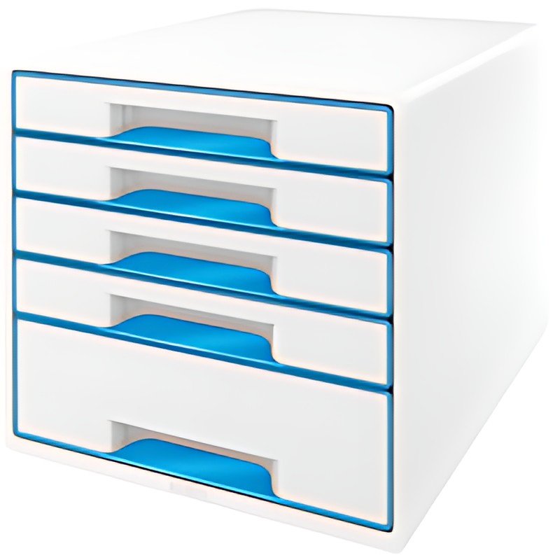 LEITZ Bloc de classement WOW CUBE, 5 tiroirs, blanc/bleu