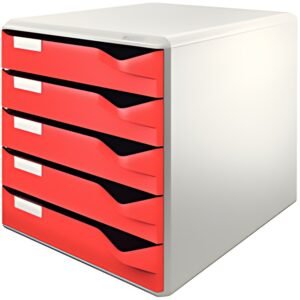 LEITZ Module de classement, 5 tiroirs, gris-clair/rouge