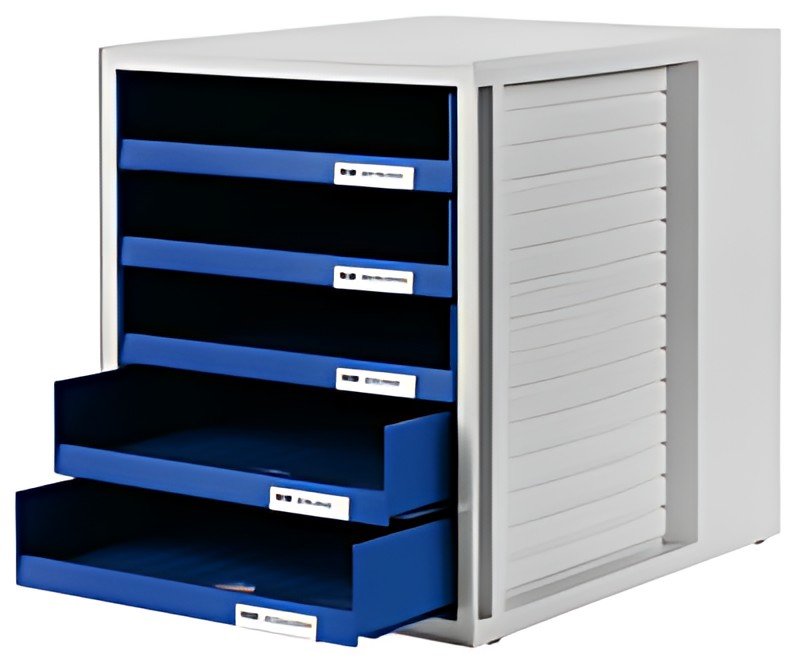 HAN Module de classement, 5 tiroirs ouverts, gris/bleu