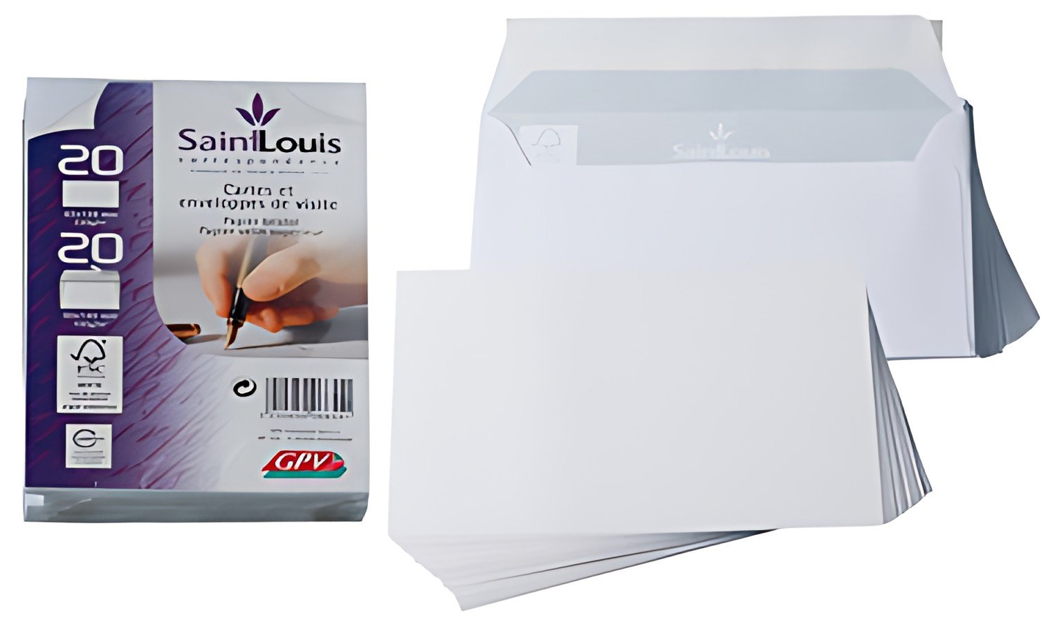 GPV Kit de 20 cartes et 20 enveloppes Saint Louis, blanc
