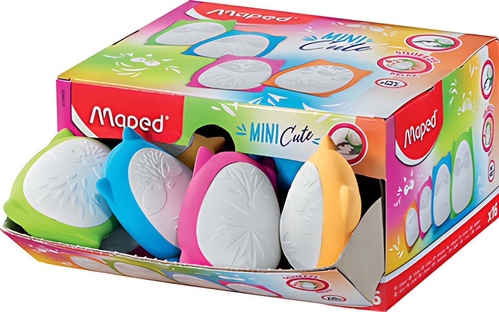 Maped Gomme en plastique SQUEEZE MINI CUTE, présentoir de 16
