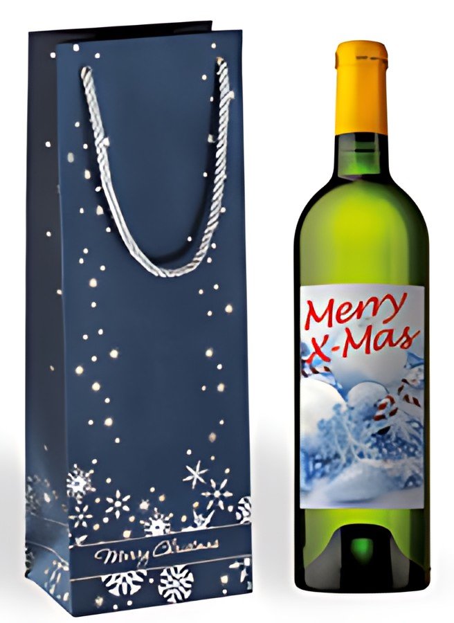 sigel Sac cadeau de Noël pour bouteille "Silver Snowflakes"