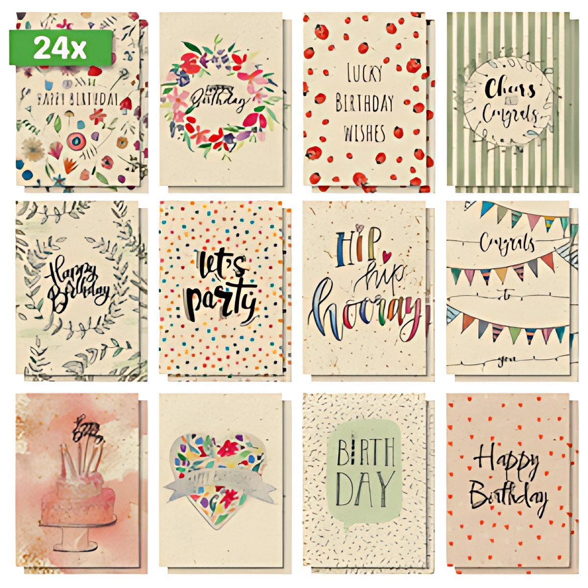 sigel Set cartes postales anniversaire Happy Grassy Birthday