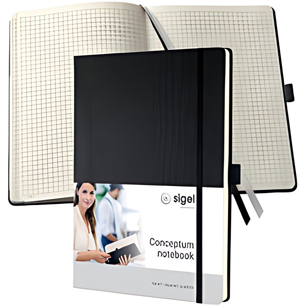 sigel Carnet de notes Conceptum, A4+, quadrillé, noir
