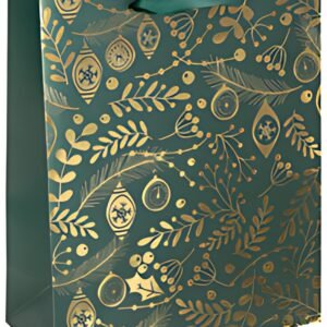 sigel Sac cadeau de Noël "Golden ornaments on green", grand
