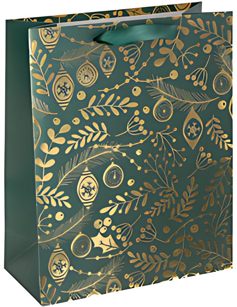 sigel Sac cadeau de Noël "Golden ornaments on green", grand