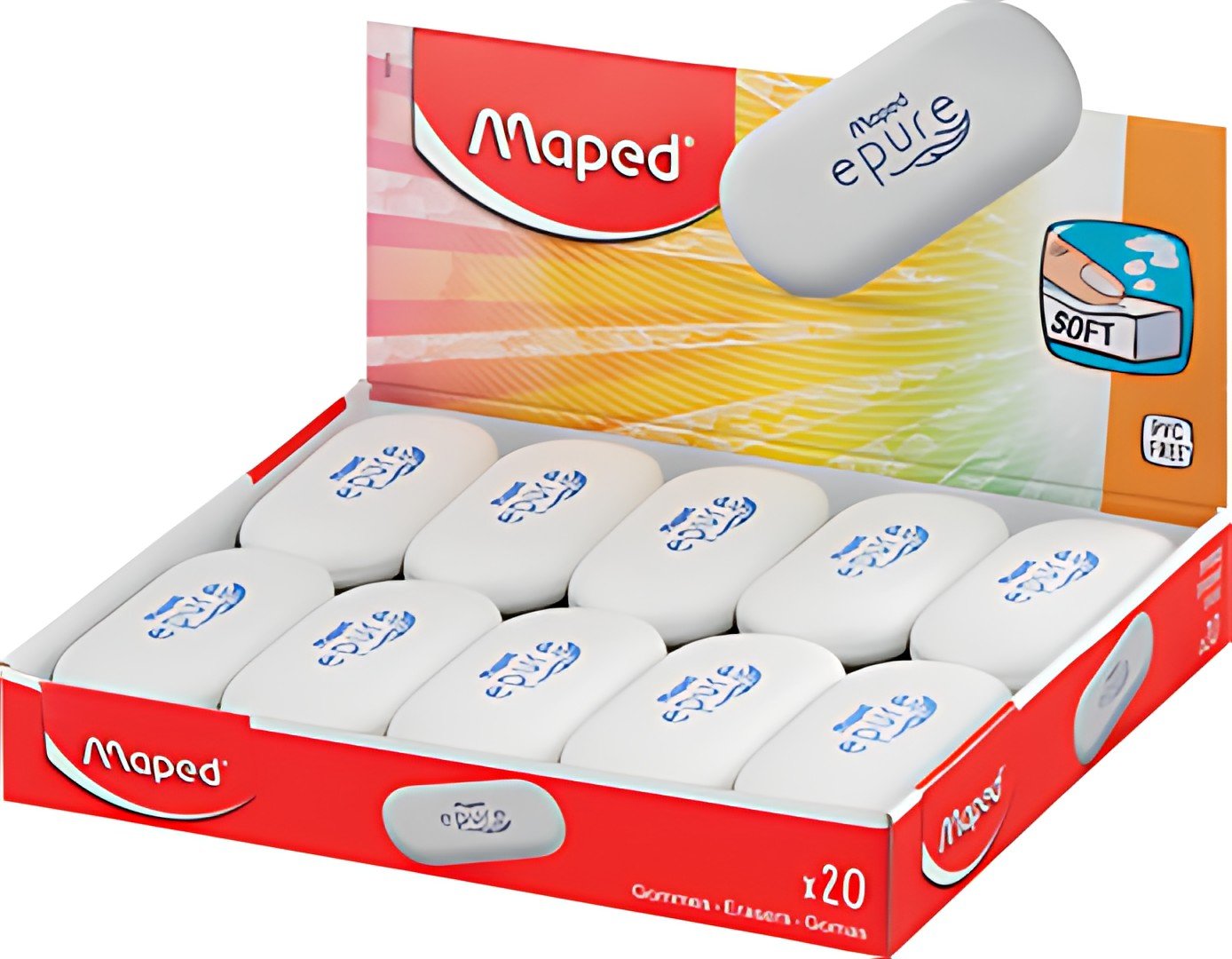 Maped Gomme plastique Epure, ovale, blanc, présentoir de 20