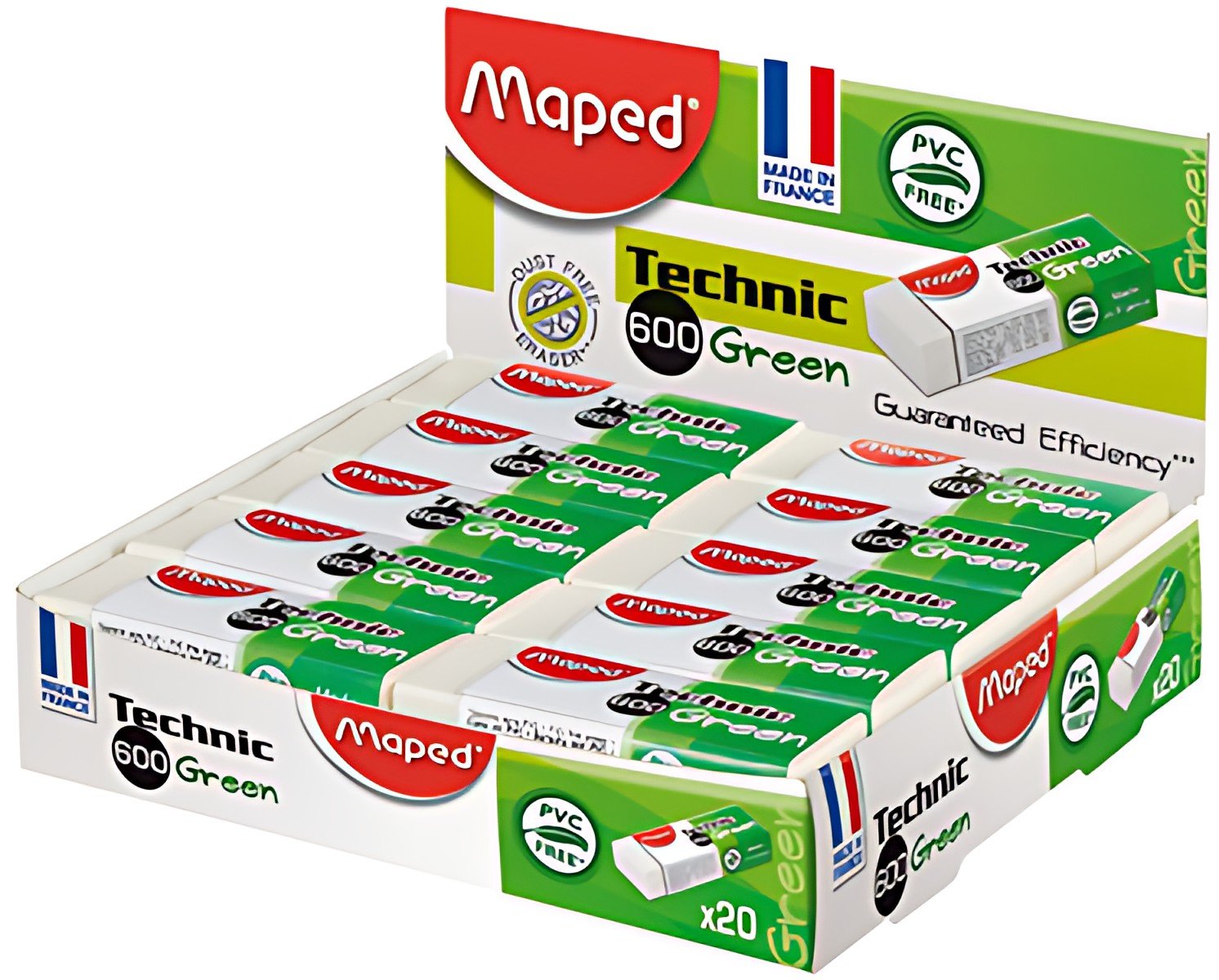 Maped Gomme plastique Technic  600 Green, présentoir de 20