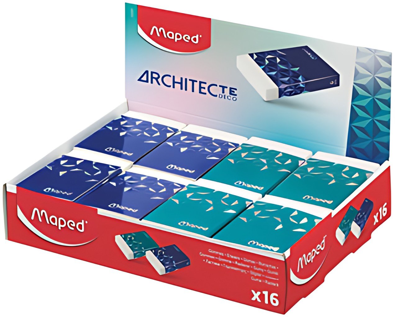 Maped Gomme en plastique ARCHITECTE, présentoir de 16