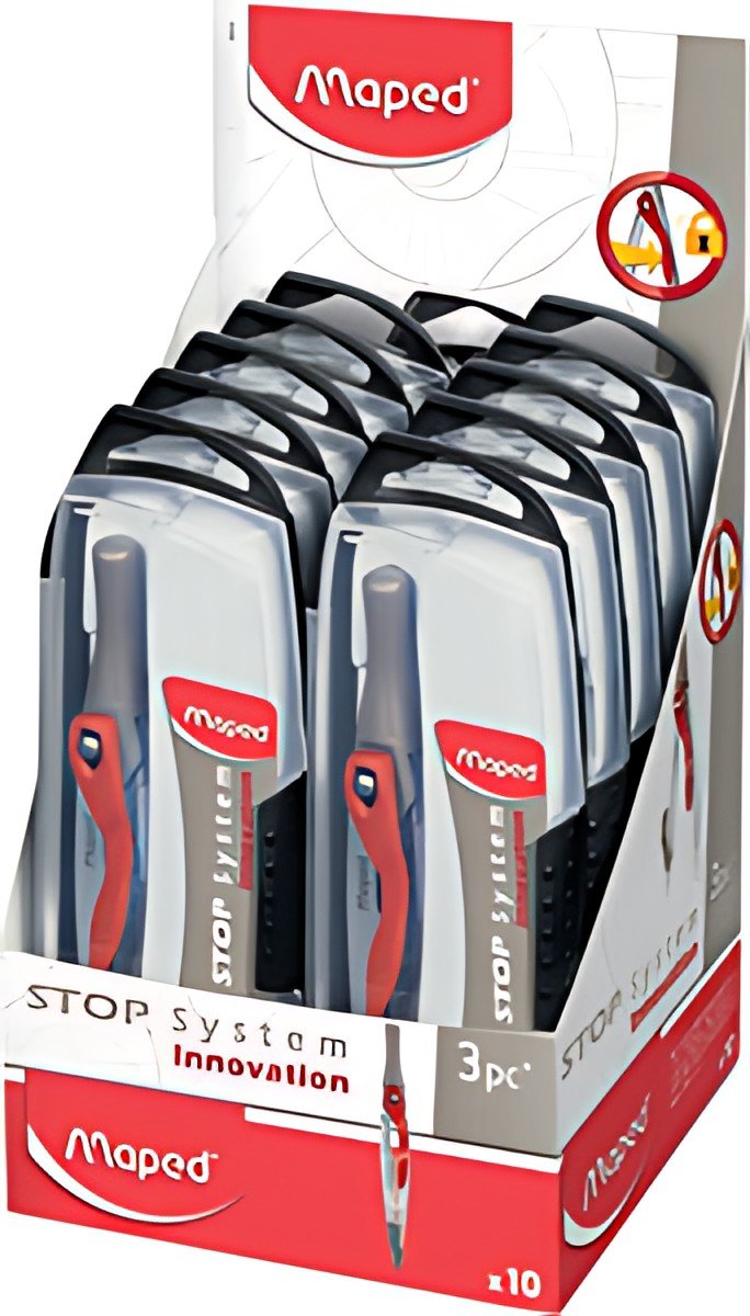 Maped Boîte de compas Stop System, 3 pièces, présentoir 10