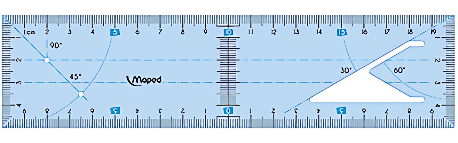 Maped Outil de traçage règle équerre 2en1, bleu transparent