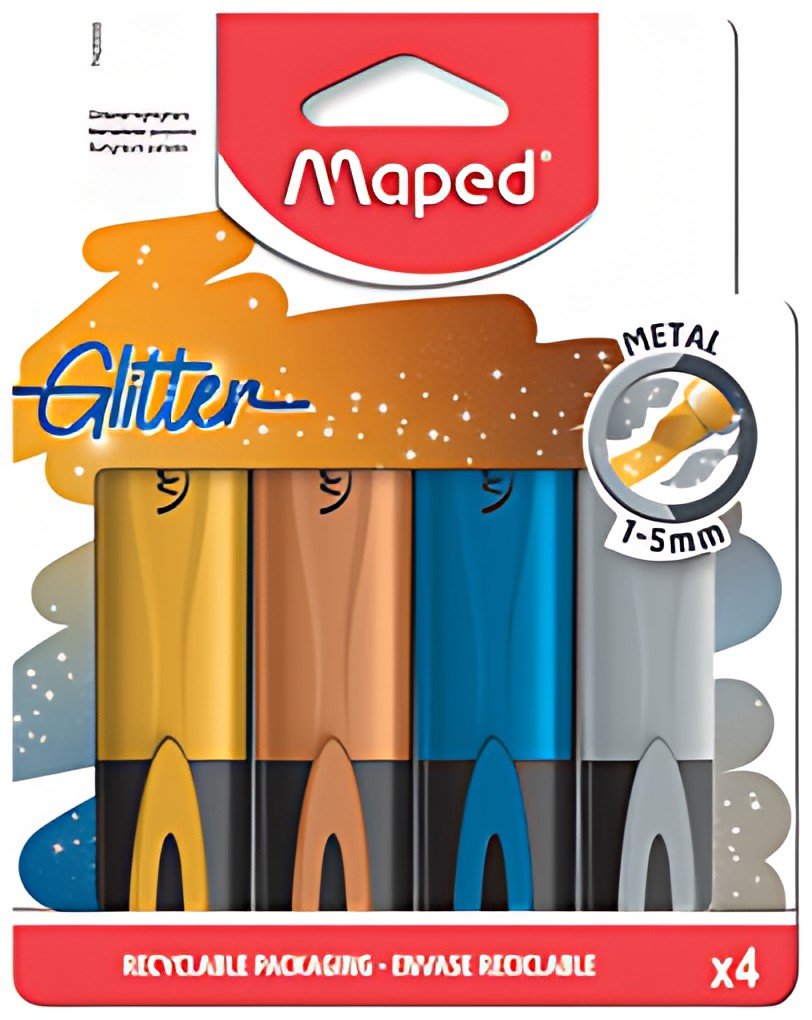 Maped Surligneur GLITTER METAL, étui de 4