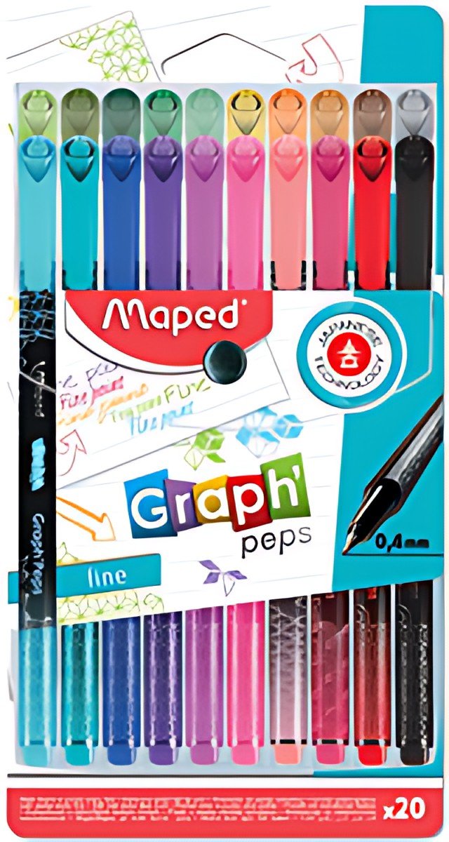 Maped Fineliner Graph'Peps Premium, étui de 20 en plastique