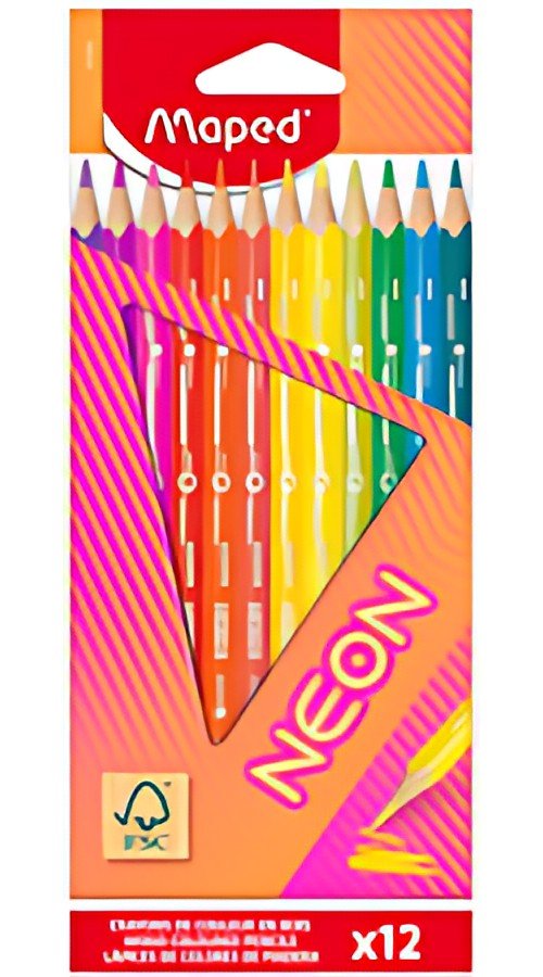 Maped Crayon de couleur triangulaire NEON, étui carton de 12